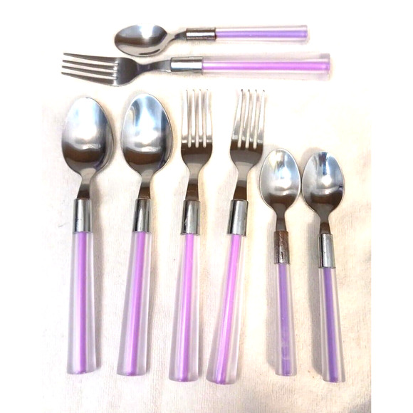 8 pc Acrylic VIOLET PURPLE Flatware Fork Teaspoons Spoons Mid Century Modern - Picture 5 of 11